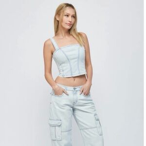 Hidden Jeans Abby Light Blue Wash Denim Bustier Top Size Medium NWT